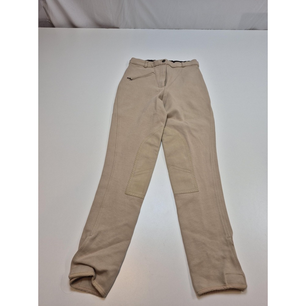 Riding Breeches Pants Womens Large Beige Patch Ankle Zip Stretch Equestrian